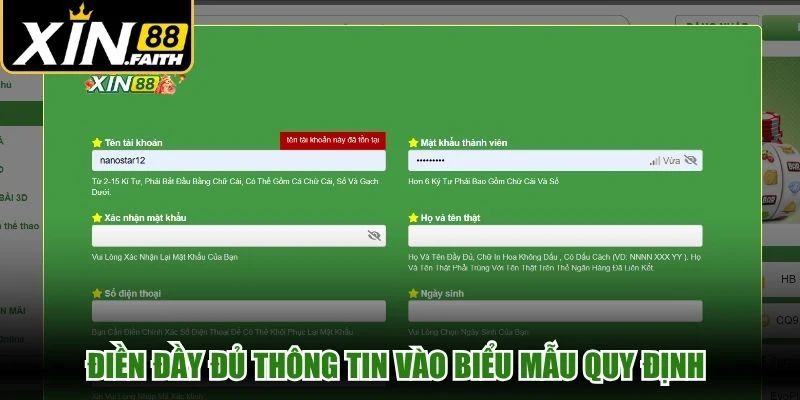 Điền đầy đủ thông tin vào biểu mẫu quy định và chấp nhận điều khoản