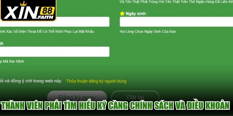Thành viên phải tìm hiểu kỹ càng chính sách và điều khoản đăng ký